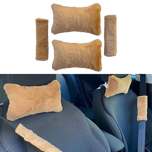 Pelu� Ortopedik Araba Seyahat Boyun Yast��� Emniyet Kemer Pedi Seti Kahverengi