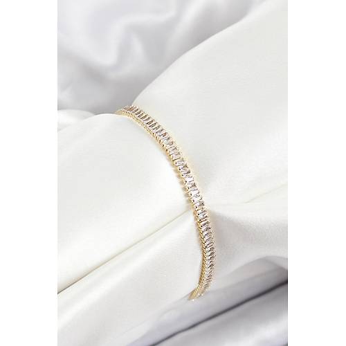 Pirin� Zirkon Ta�l� �nce Su Yolu Model Gold Renk Kad�n Bileklik