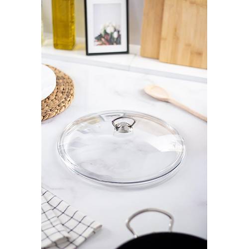 30 Cm Tencere & Tava & Sahan i�in Metal Kulplu Cam Kapak (T�M TENCERELERE UYUMLUDUR)