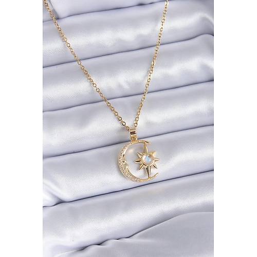 316L �elik Gold Renk Zirkon Ta�l� Ay Y�ld�z Model Kad�n Kolye
