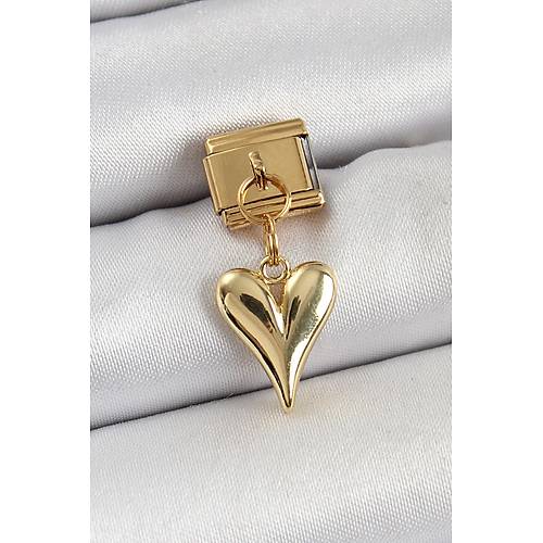 316L �elik Sallant�l� Kalp Model Gold Renk Nomination Charm