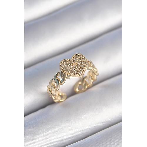 Pirin� Gold Renk Zincir Kordon Zirkon Ta�l� Kalp Model Kad�n Y�z�k