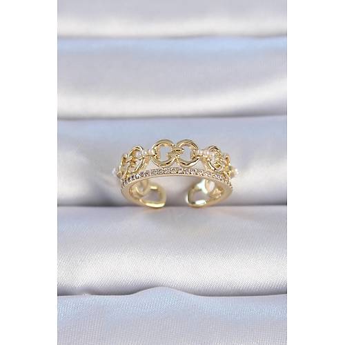 Pirin� Gold Renk Zirkon Ta�l� �nci Detay Kad�n Y�z�k