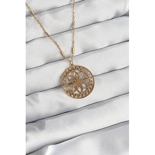 316L �elik Zincir Gold Renk Lotus Model Kolye