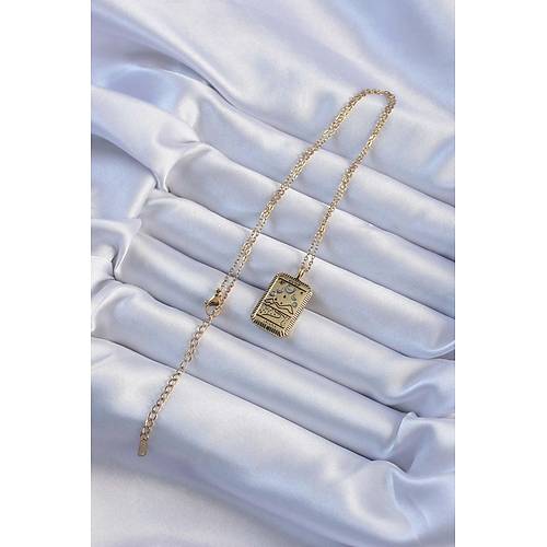 316L �elik Zincir Eskitme Alt�n Renk Ay Fig�rl� Tarot Kolye