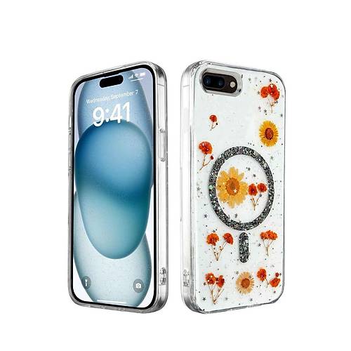 iPhone 7 Plus K�l�f Daisy Simli Magsafe Kapak - Siyah