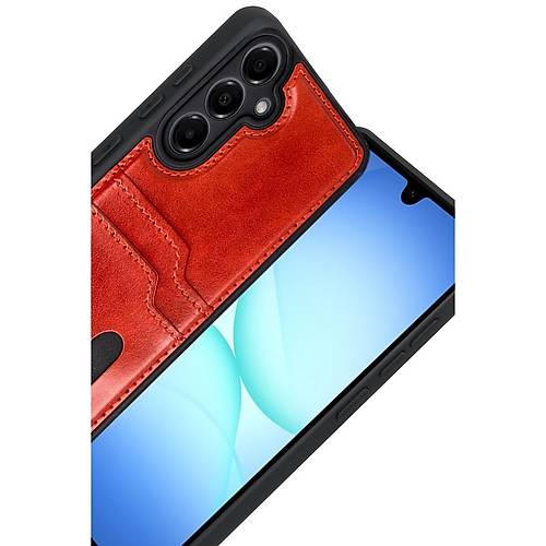 Galaxy A17 5G Sara Kartvizitli Deri K�l�f - K�rm�z�