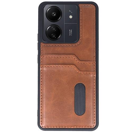 Redmi 13C K�l�f Sara Kartvizitli Deri K�l�f - Taba