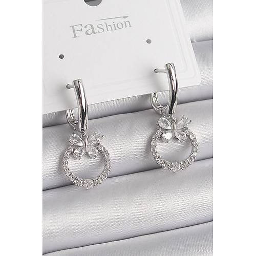 Pirin� G�m�� Renk Zirkon Ta�l� Kelebek Fig�r Sallant� Detay Kad�n K�pe