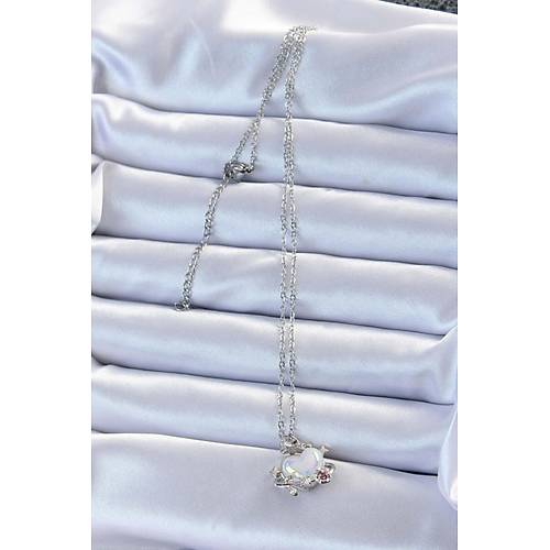 316L �elik Zincir G�m�� Renk Zirkon Ta�l� Gezegen G�r�n�ml� Kalp Kolye