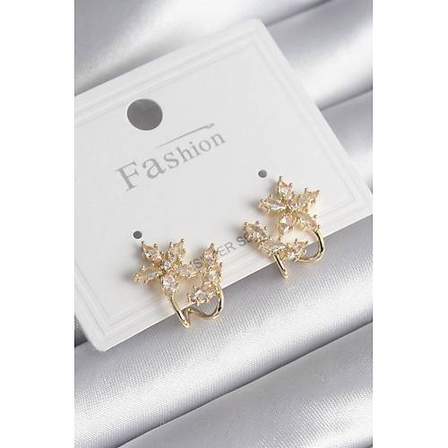 Pirin� Gold Renk Zirkon Ta�l� �i�ek Model Kad�n K�pe