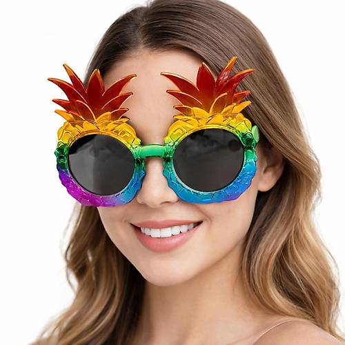 Tropikal Ananas Tasar�ml� Renkli Hawaii Parti G�zl���