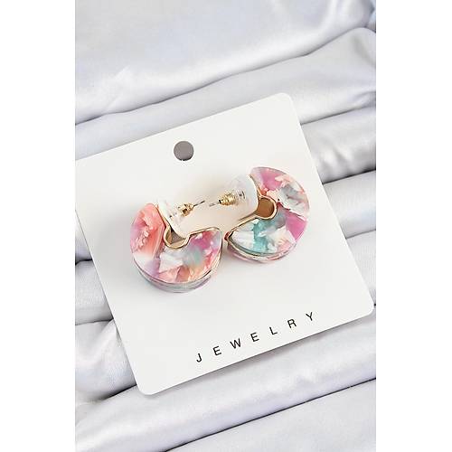 Pirin� Mermer Desenli Vintage Yar�m Halka Model Gold Renk Kad�n K�pe