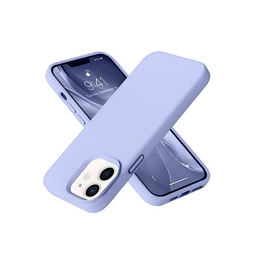 iPhone 12 K�l�f Nano i�i Kadife Silikon - Lila