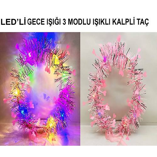 Kalp P�sk�ll� Gece Par�lt�s� 3 Modlu LED'li I��kl� Ta� Pembe Renk