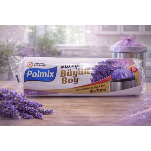 Polmix Lavanta Kokulu B�zg�l� ��p Torbas� B�y�k Boy 65x70 cm 10'lu 1 Paket Dayan�kl� S�zd�rmaz ��p Po�eti