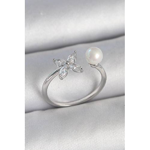 Pirin� G�m�� Renk Zirkon Ta�l� �i�ek Model �nci Detay Ayarlanabilir Kad�n Y�z�k