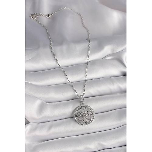 316L �elik G�m�� Renk Zincir Zirkon Ta�l� Lotus Model Kad�n Kolye