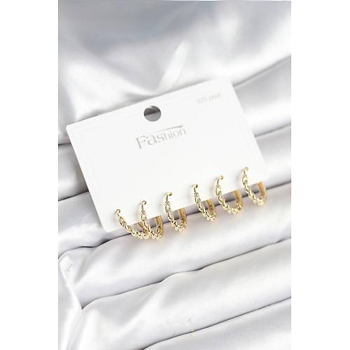 Gold Renk Burgu Halka Model 925 Ayar G�m�� �ivili Pirin� K�pe Seti