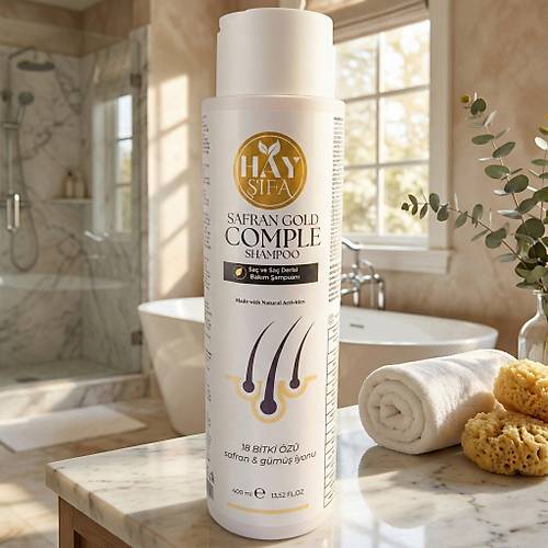 Safran Gold Complete �ampuan 400 ml Safran �zl� G�m�� �yonlu Keratin ve Biotin ��eren Bitkisel �ampuan