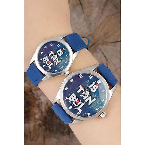 �stanbul Tasar�m Lacivert Deri Kordonlu Sevgili Saatleri