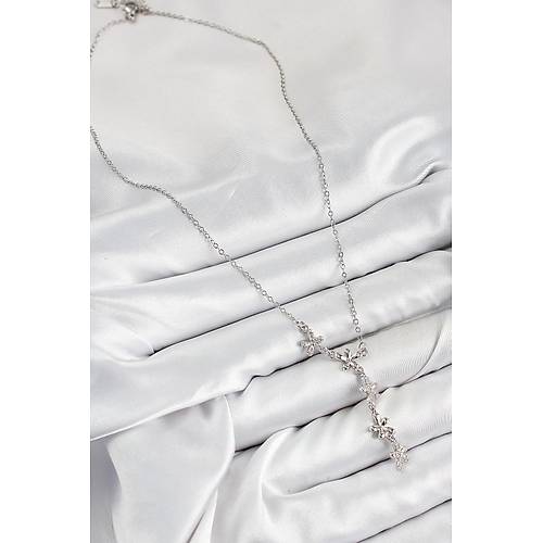 316L �elik Zirkon Ta�l� �i�ek Model G�m�� Renk Kad�n Kolye