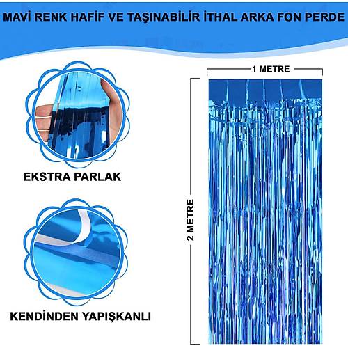 Mavi Renk Ekstra Metalize Parlak Sa�akl� Arka Fon Perde �thal A Kalite 1x2 Metre
