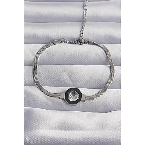 316L �elik G�m�� Renk Zirkon Ta�l� Mineli �talyan Zincir Serenay Bileklik