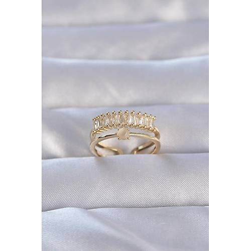 Pirin� Gold Renk Zirkon Ta�l� Baget Su Yolu Model Ayarlanabilir Y�z�k