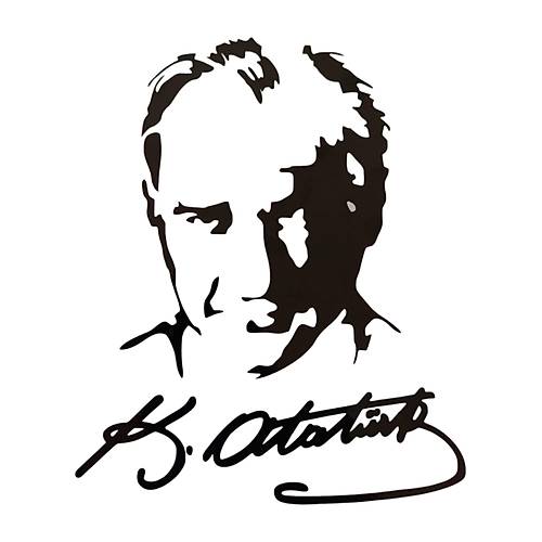 K.Atat�rk Sil�etli �mzal� Oto Sticker Siyah 19x15cm