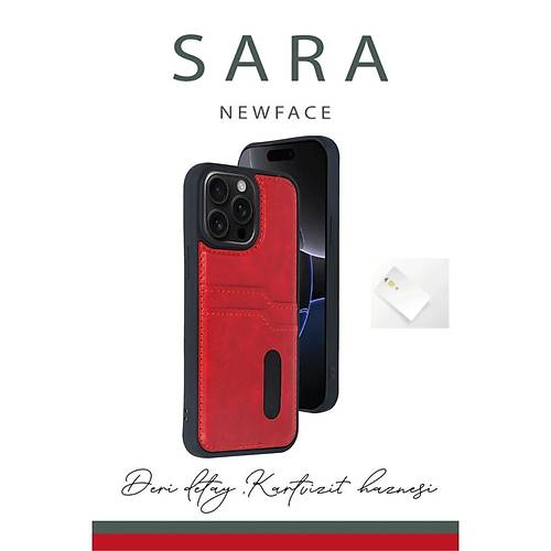 iPhone 16 K�l�f Sara Kartvizitli Deri K�l�f - Taba