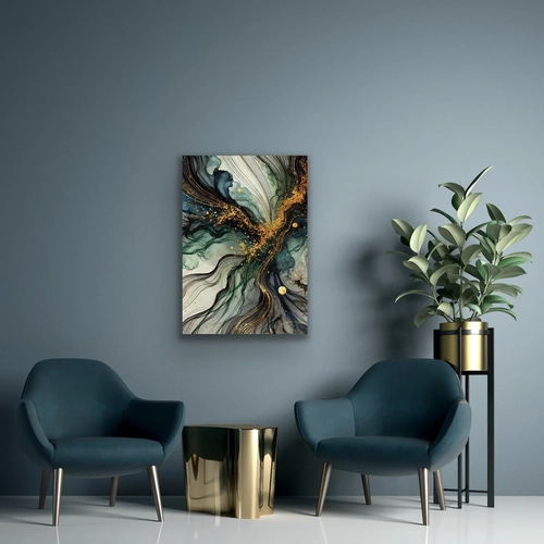 Ye�il Mavi Gold Soyut Kanvas Tablo 70x100cm