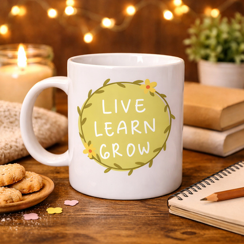 Live Learn Grow Motivasyon Kupas� MODEL 133 � YA�A , ��REN , GEL�� �lham Veren Tasar�m, Porselen Kupa, Pozitif Mesajl� Kahve & �ay Kupas�