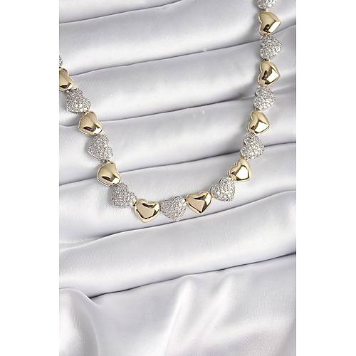 Pirin� Mix Renk Zirkon Ta�l� Kalp Model VIP Exclusive Seri Kad�n Kolye
