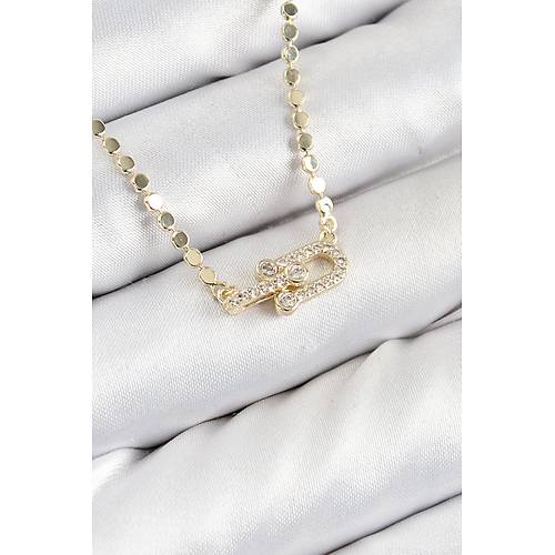 Pirin� Zirkon Ta�l� Tifany Model Ezme Zincir Gold Renk Kad�n Kolye