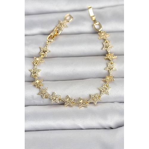 S�ral� Y�ld�z Model Zirkon Ta�l� Gold Renk Pirin� Kad�n Bileklik