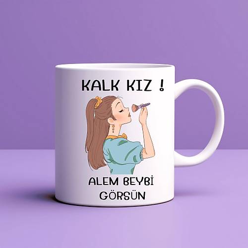 Kalk K�z Alem Beybi G�rs�n Yaz�l� Kupa Model 208 Kad�nlara �zel Tasar�m Seramik Kahve Kupas�