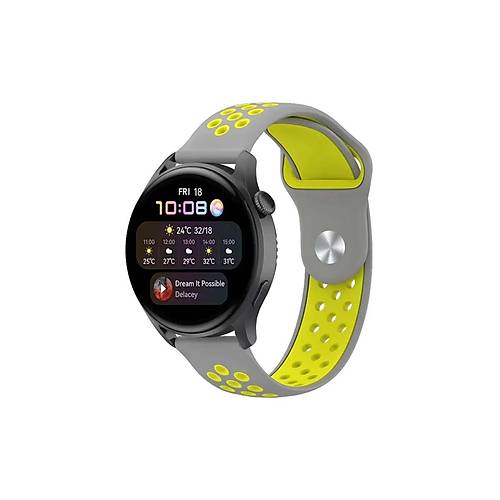 Watch 22mm Spor Delikli Kordon - Gri-Ye�il