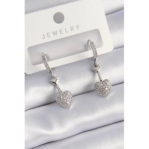 Pirin� G�m�� Renk Zirkon Ta�l� Sallant� Kalp Model Kad�n K�pe