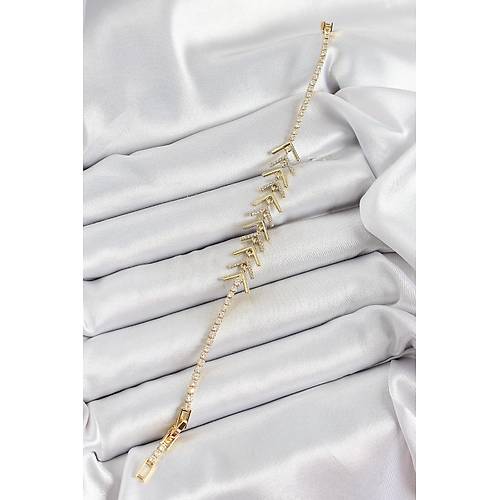 Pirin� Gold Renk Zirkon Ta�l� Bal�k S�rt� Kad�n Bileklik