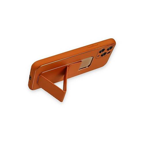 iPhone 11 Pro K�l�f Coco Deri Standl� Kapak - Turuncu