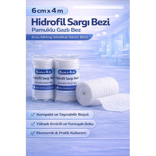 6 cm x 4 m Hidrofil Sarg� Bezi Pamuklu Gazl� Bez K�sa Metraj Medikal Sar�m Bezi 50 Adet
