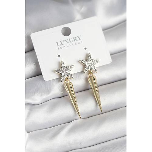 Pirin� Gold Renk Zirkon Ta�l� Y�ld�z Model �ivi Kad�n K�pe