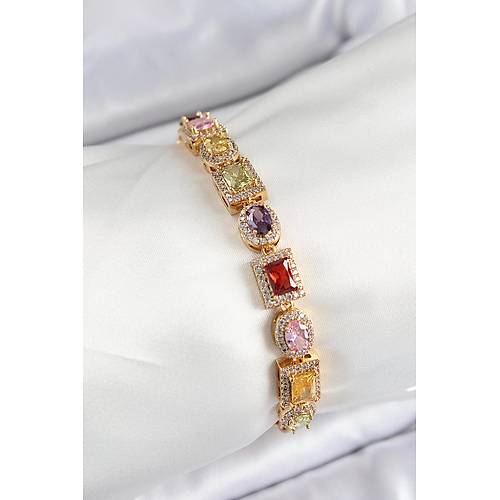 Pirin� Kar���k Zirkon Ta�l� Baget Model Gold Renk VIP Seri Kad�n Bileklik