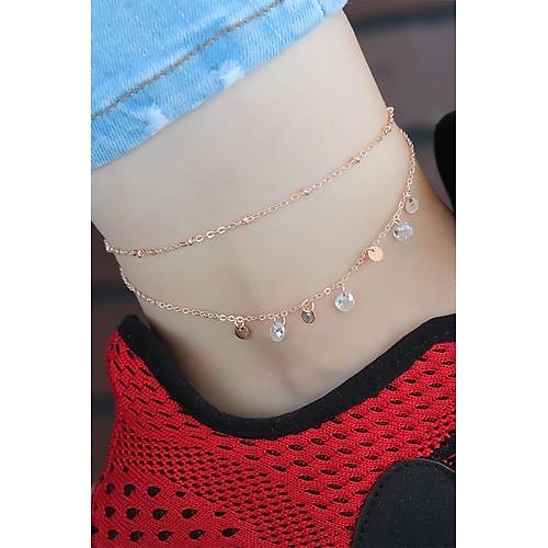 Zirkon Ta�l� Rose Renk �ift Zincirli Hal Hal