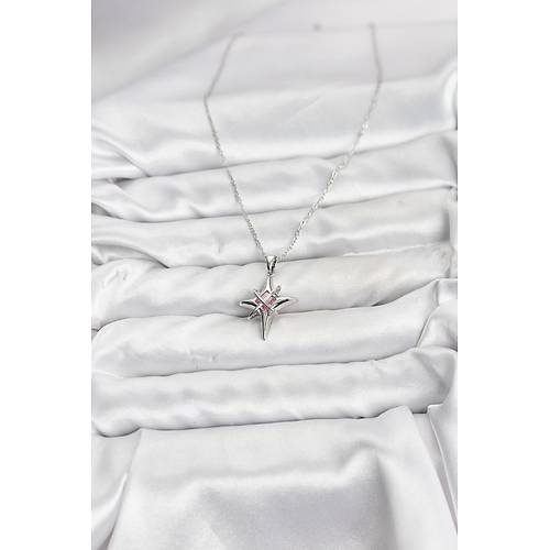 316L �elik G�m�� Renk Zirkon Ta�l� Kutup Y�ld�z� Model Kad�n Kolye