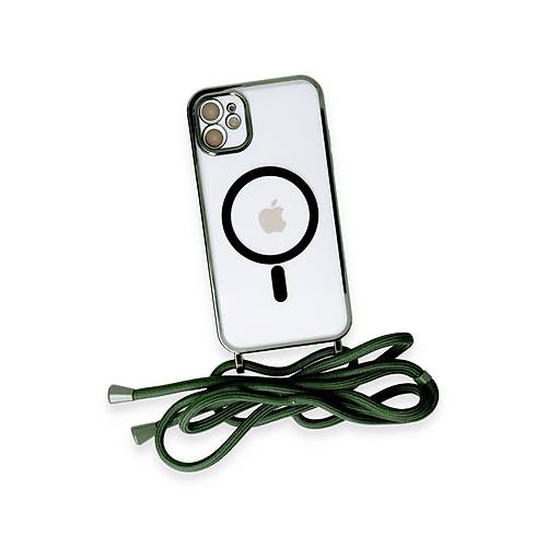 iPhone 11 K�l�f Divo Lazer Ask�l� Magsafe Kapak - Koyu Ye�il