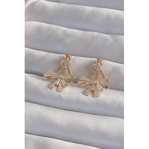 Pirin� Gold Renk Zirkon Ta�l� Yass� Fiyonk Model K�pe