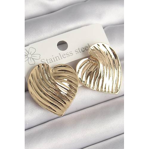 Pirin� Gold Renk ��lemeli Plaka Kalp Model Kad�n K�pe