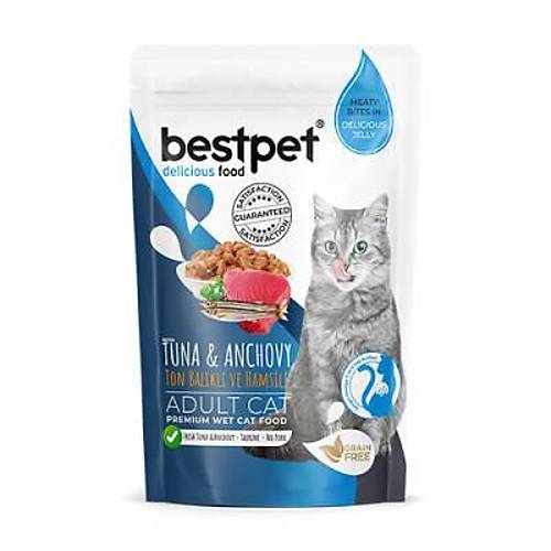 Pouch Ton Bal�kl� ve Hamsili Jelly Tah�ls�z Yeti�kin Kedi Konservesi 85 Gr